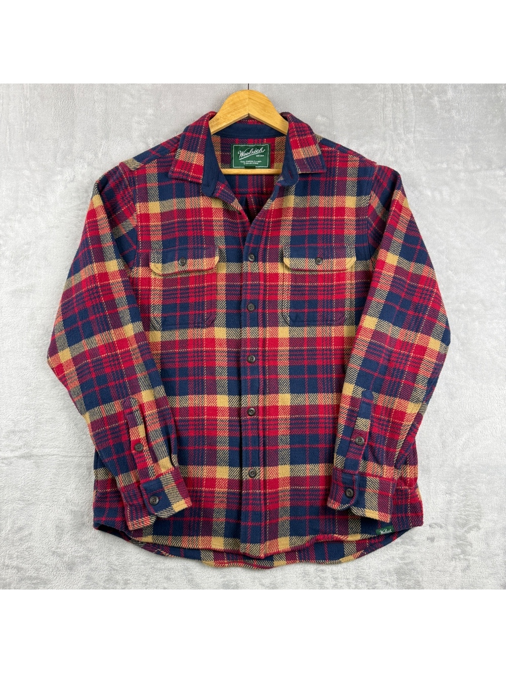 Woolrich Green Label Men’s S Red Navy Plaid Flannel Shirt Jacket Overshirt Retro